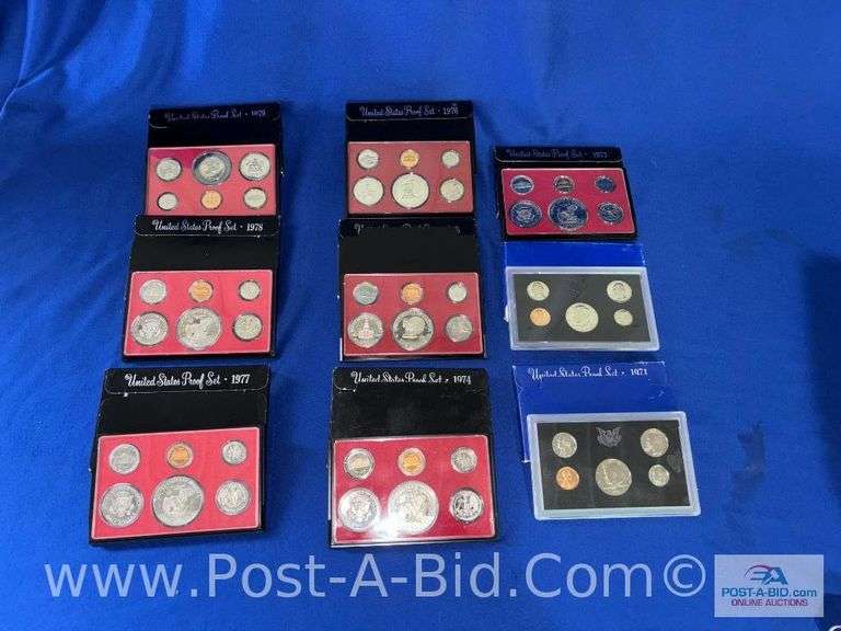 Set Of 9 US Mint Proof Sets (1971-1979), "S" Mint. Includes 6 Eisenhower Do