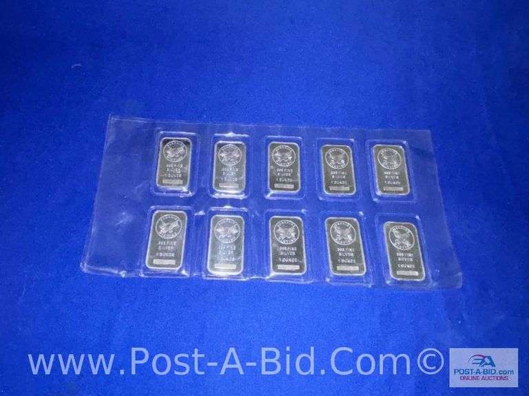 10- 1 OZ .999 Of Fine Silver Bars, Silver Towne Edition. 10 Total Ounces. B