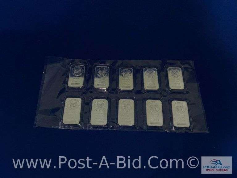 10- 1 OZ .999 Of Fine Silver Bars, Silver Towne Edition. 10 Total Ounces. B