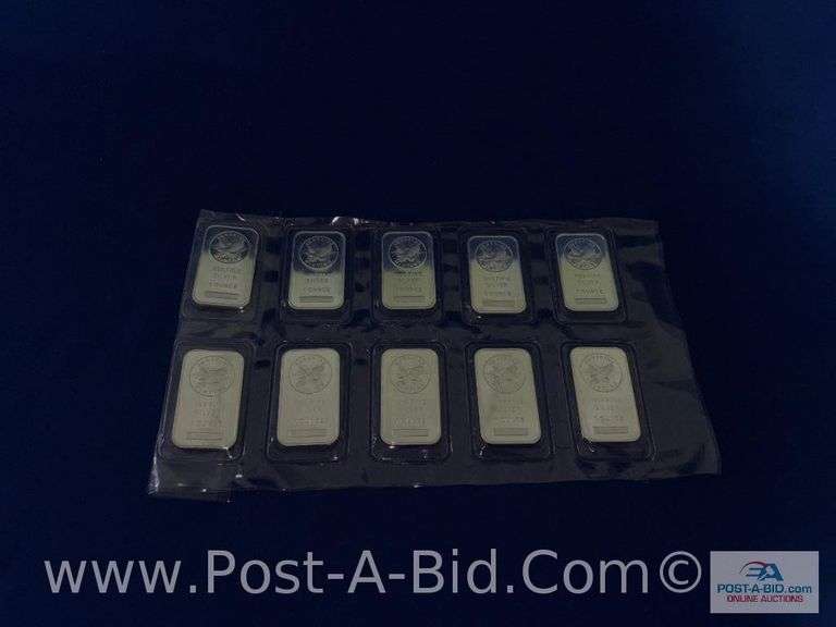 10- 1 OZ .999 Of Fine Silver Bars, Silver Towne Edition. 10 Total Ounces. B