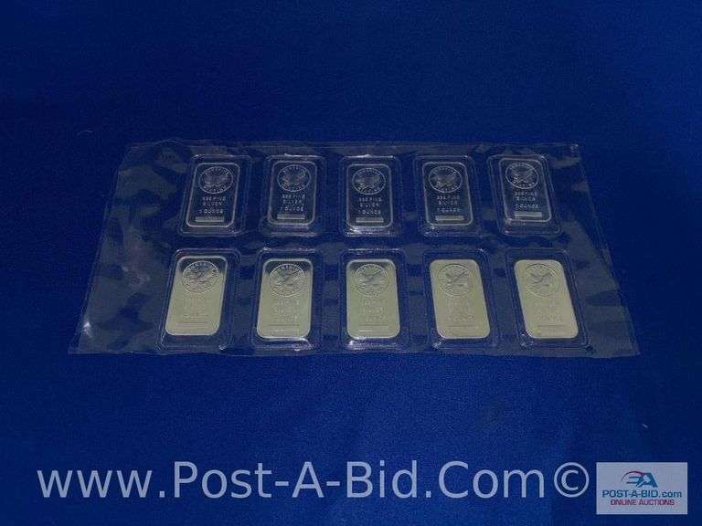 10- 1 OZ .999 Of Fine Silver Bars, Silver Towne Edition. 10 Total Ounces. B
