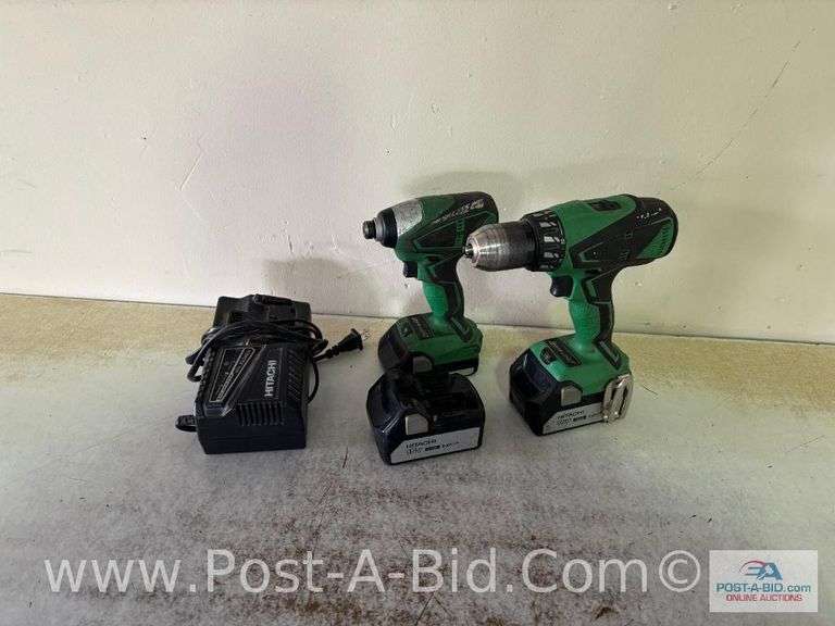Hitachi Drill And Impact With 3 Batteries And Charger. Works.