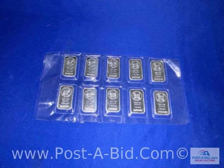 10- 1 OZ .999 Of Fine Silver Bars, Silver Towne Edition. 10 Total Ounces. B