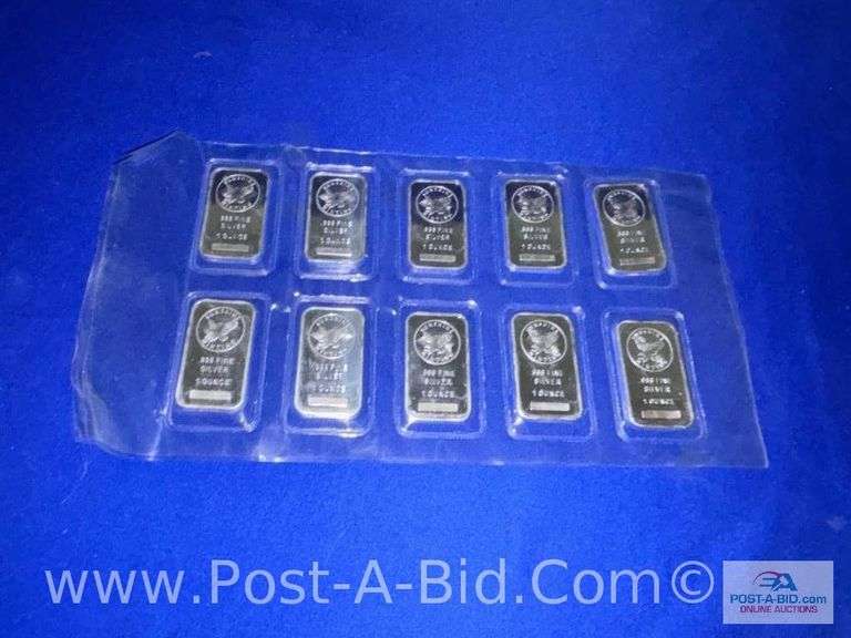 10- 1 OZ .999 Of Fine Silver Bars, Silver Towne Edition. 10 Total Ounces. B