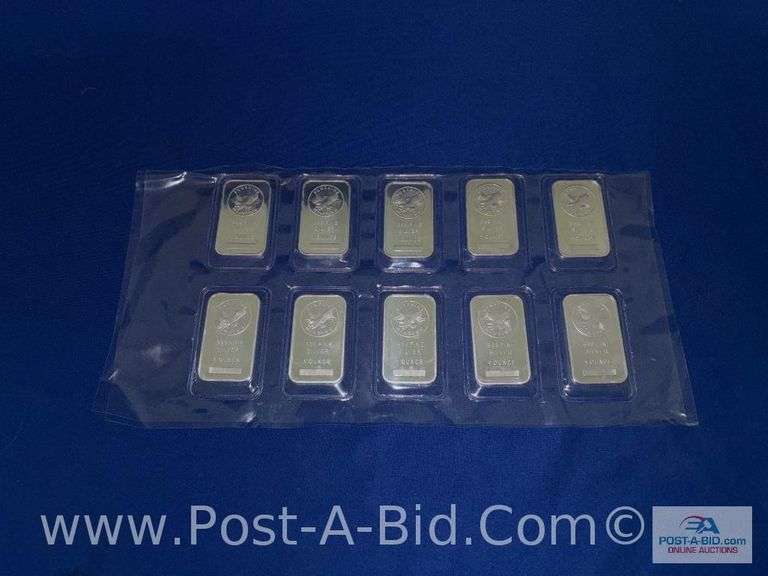 10- 1 OZ .999 Of Fine Silver Bars, Silver Towne Edition. 10 Total Ounces. B