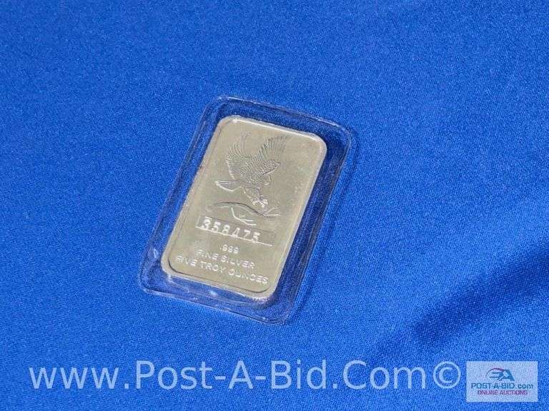 5 oz. .999 Fine Silver Bar Five Troy Ounces.