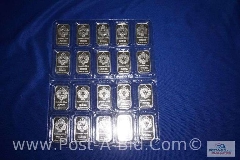 20- 1 OZ Scottsdale .999 Fine Silver Bars, All Sealed. 20 Total Ounces.