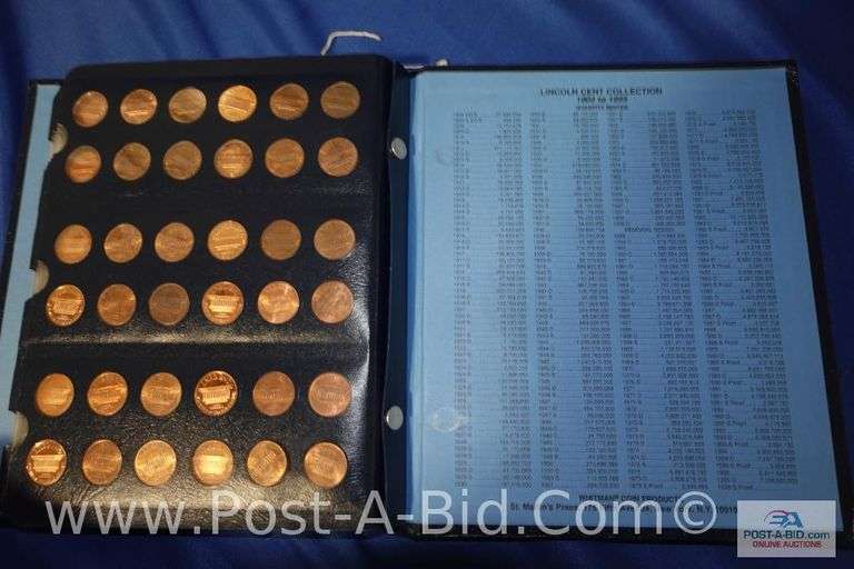 Lincoln Cent Book 1: 1909-1995, 252 Coins, 6 Short Of A Full Set, Whitman C