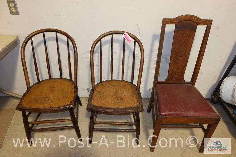 3-Vintage Wooden Chairs.