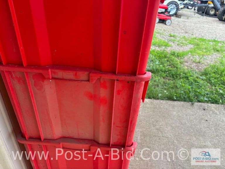 20-Red Parts Totes, 9" W x 12" H x 16" D.