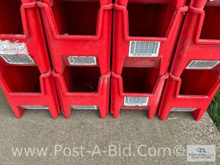20-Red Parts Totes, 9" W x 12" H x 16" D.