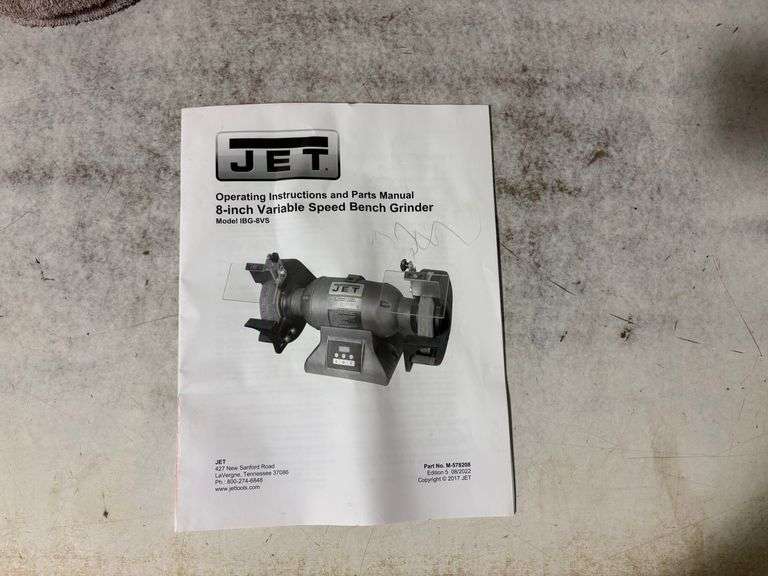 Jet 8" Variable Speed Grinder ON Stand With Manual, Works.