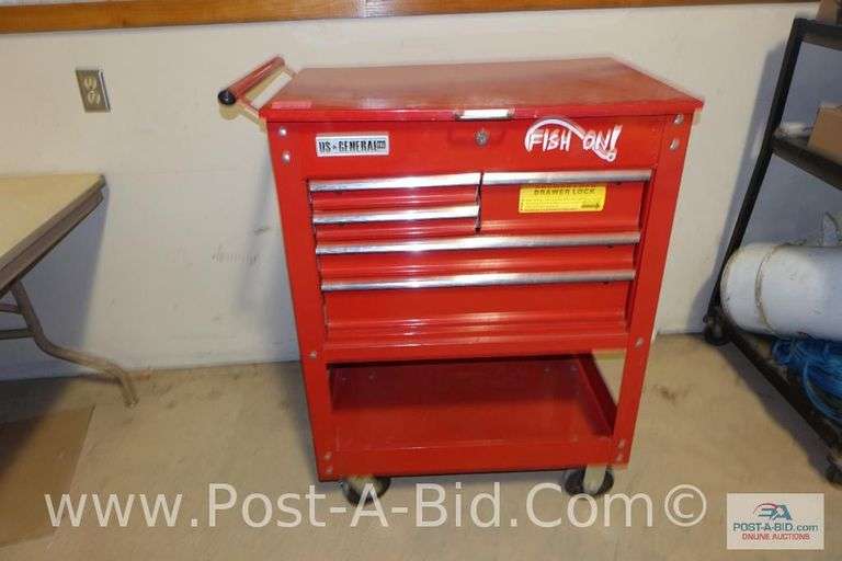 US General Red Tool Chest, 30" L x 41" T x 19" W, 5 Drawer, No Key.