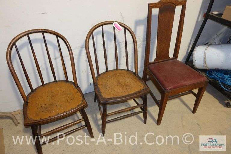 3-Vintage Wooden Chairs.