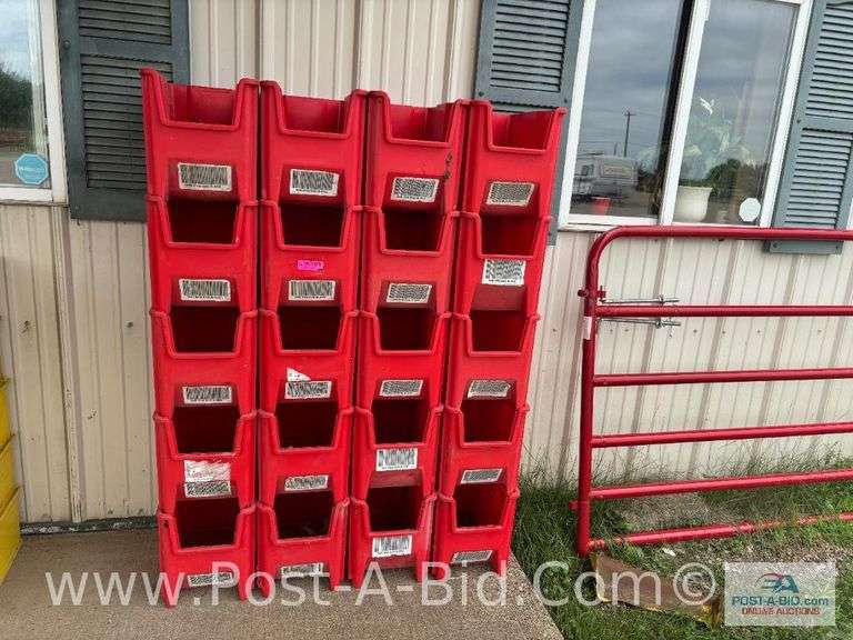 20-Red Parts Totes, 9" W x 12" H x 16" D.