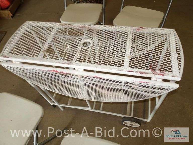 Vintage Wrought Iron Patio Garden Bistro Table With Drop Lea