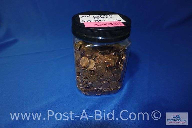 10 lb.s 1959-1982 Copper Pennies, Approx. 1500 Unsearched Pennies Of Those