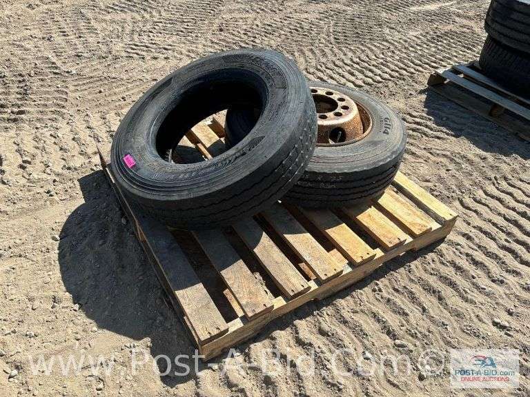 1-Hankook 215/75 R17.5 Tire and 1-Goodyear 215/75 R17.5 Tire On Steel Rim.