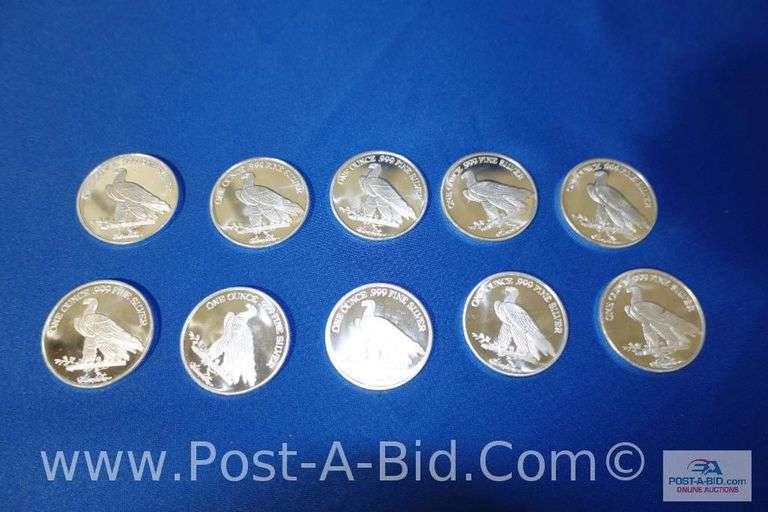 10 x 1 oz. .999 Fine Silver Rounds.