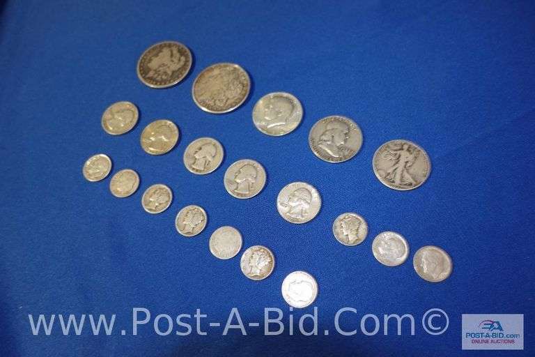 2-Silver Dollars 1899 and 1921, 3-Silver Halve Dollars 1937, 1957 and 1964,
