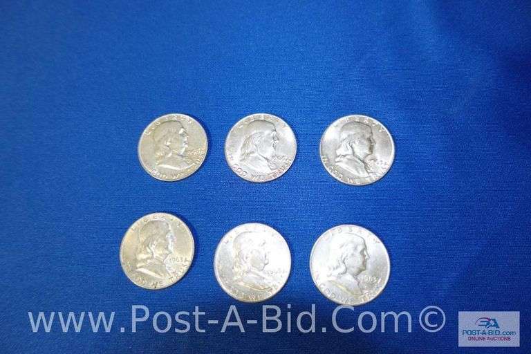 6-High Grade Silver Halves Years 1958-1963.