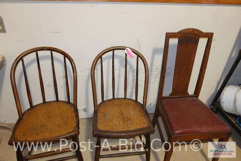 3-Vintage Wooden Chairs.