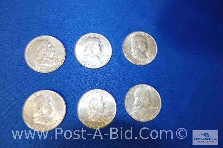 6-High Grade Silver Halves Years 1958-1963.