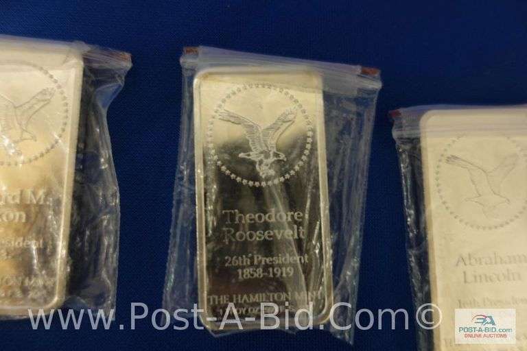 3-1 Troy Oz. Hamilton Mint Silver Bullion Bars, Presidential Commemorative-