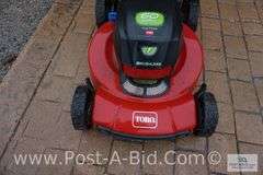 Toro 60 Volt Push Mower- No Charger, Condition Unknown.