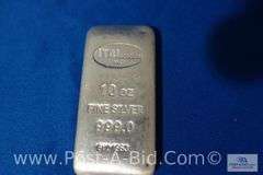 10 oz. Bar Of .999 Fine Silver.
