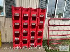 20-Red Parts Totes, 9" W x 12" H x 16" D.