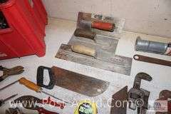 Large Lot Of Assorted Hand Tools, In Red Tote, Includes Pipe Wrenches, Hand