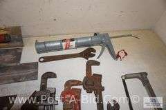 Large Lot Of Assorted Hand Tools, In Red Tote, Includes Pipe Wrenches, Hand