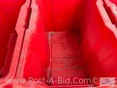 20-Red Parts Totes, 9" W x 12" H x 16" D.
