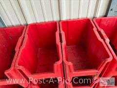 20-Red Parts Totes, 9" W x 12" H x 16" D.