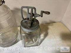 Antique Cream Churn, Large Antique Jar And National Wash Board.