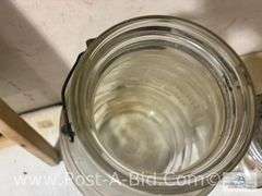 Antique Cream Churn, Large Antique Jar And National Wash Board.