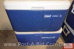 5-Coolers, 2-Coleman 48 qt., 2-Coleman 40 qt., 1-Beverage 3 Gallon Cooler.