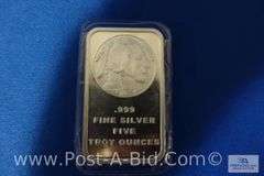 5 oz. Bar Of .999 Fine Silver.