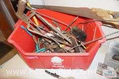 Large Lot Of Assorted Hand Tools, In Red Tote, Includes Pipe Wrenches, Hand