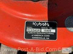 Kubota Model #RCK54GR, 54" Finish Deck Mower Off A Kubota GR2100, May Fit O