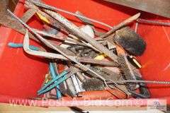Large Lot Of Assorted Hand Tools, In Red Tote, Includes Pipe Wrenches, Hand