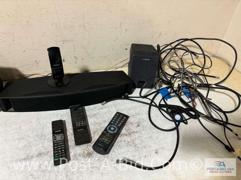 Surround Sound System, 2-Sony Stand Speakers, 1-Bose Center Speak