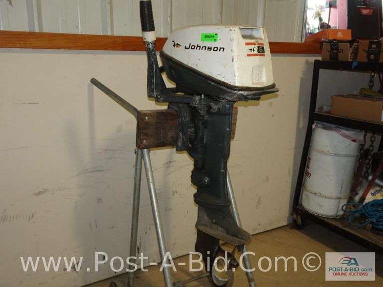 Johnson 6 HP Boat Motor, Condition Unknown, Stand Not Included.