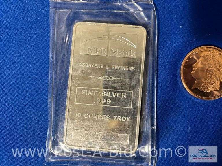 1-10 oz. .999 Fine Silver NTR Metals Bar And 2-1 oz. Copper Morg