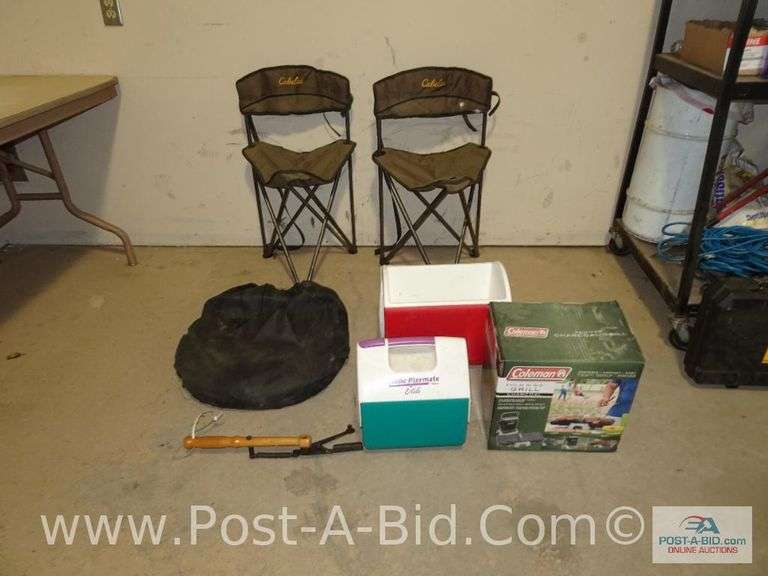 2x Cabelas Chair, Portable Blind, Clay Pigeon Thrower, Coleman Po