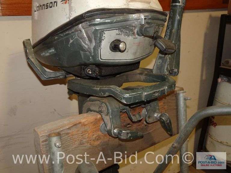 Johnson 6 HP Boat Motor, Condition Unknown, Stand Not Included.