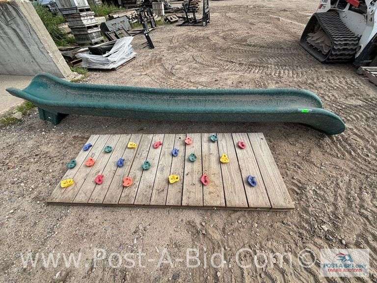 13' Playground Slide And 7' x 35" Climbing Wall.