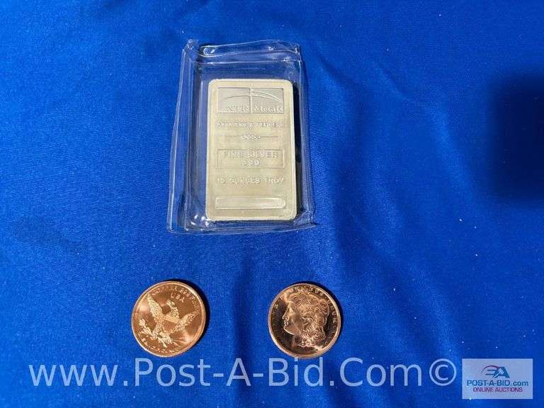 1-10 oz. .999 Fine Silver NTR Metals Bar And 2-1oz Copper Morg