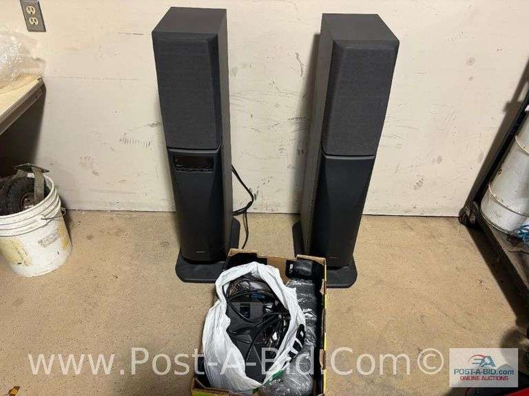 Surround Sound System, 2-Sony Stand Speakers, 1-Bose Center Speak